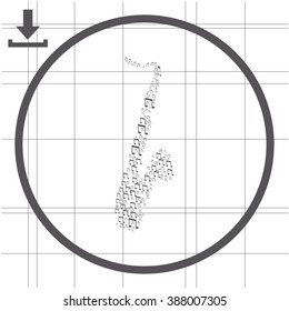 Decoration of musical notes in the shape of a saxophone. Vector icon.
