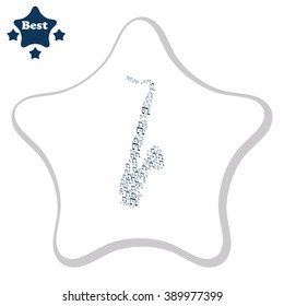 Decoration of musical notes in the shape of a saxophone. Vector icon.