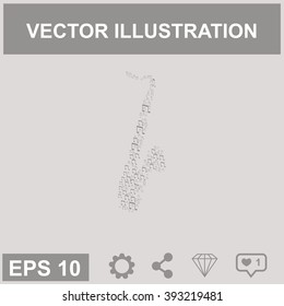 Decoration of musical notes in the shape of a saxophone. Vector icon.