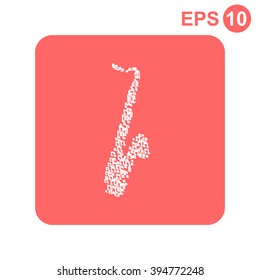 Decoration of musical notes in the shape of a saxophone. Vector icon.