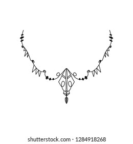 Decoration necklace. Pattern flash tattoo. Ornate design elements. Fashion ornament. Indian design set. Antistress coloring picture