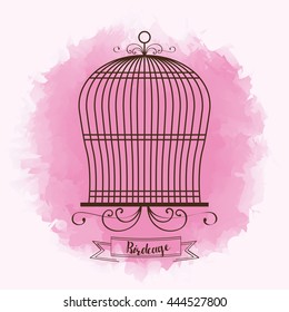 Decoration object concept represented by cute birdcages over splash background illustration, flat and colorfull design