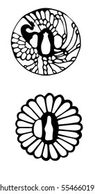 Decoration on the handle of the sword of the samurai. Japanese "tsuba" hand drawn sketch