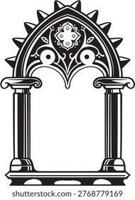 Decoration outline gate door black and white tattoo flash traditonal vector art
