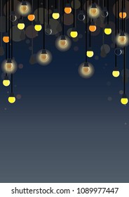 Decoration party lights for summer holiday at night.
