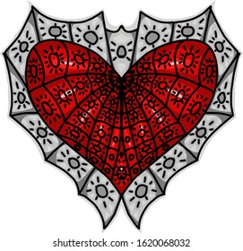 Decoration patterned heart with style mandalas on white background 