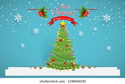 decoration of pine trees for Christmas and New Year. paper art design