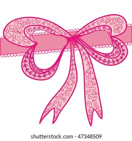 Decoration pink bow with swirl pattern