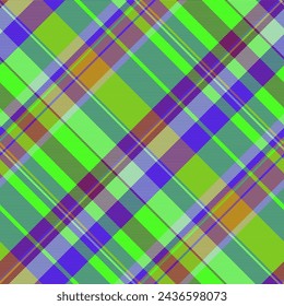 Decoration plaid tartan fabric, hippy background seamless vector. Christmas ornament pattern textile check texture in indigo and bright color.