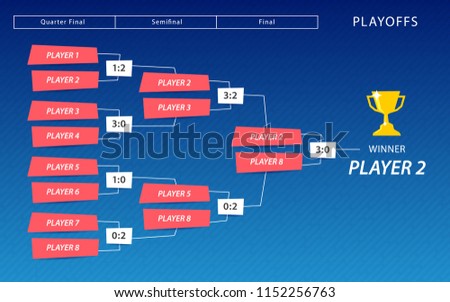 Decoration of playoffs schedule template on blue background. Creative Design Tournament Bracket. Vector Illustration
