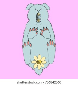 Decoration of postcard or poster with a rabbit and flower