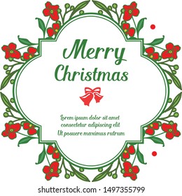 Decoration of red wreath frame, for calligraphic element of merry christmas. Vector