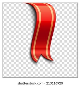 Decoration ribbon with golden stripes on transparent background. Vector illustration