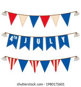 Decoration set of garlands for USA national holidays, events, banners, posters, web... Fourth of July vector illustration