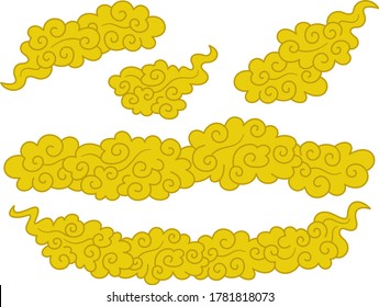 Decoration set of overlapping gold clouds