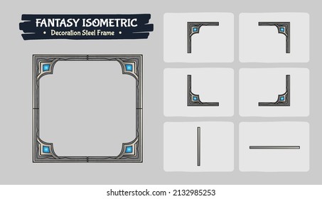 Decoration Silver Frame Fantasy Game Assets Design- Vector Illustration