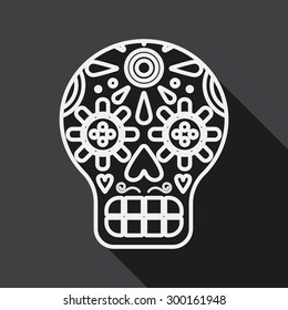 decoration skull flat icon with long shadow, line icon
