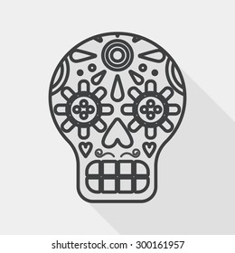 decoration skull flat icon with long shadow, line icon