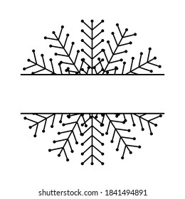 Decoration snowflake frame, monogram for text, cutout, line isolated on white background. Christmas holidays, winter symbol, greeting. 