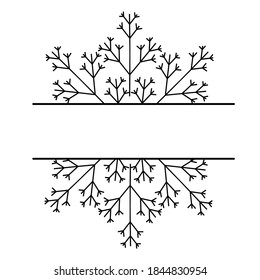 Decoration snowflake frame, monogram for text, cutout, line isolated on white background. Christmas holidays, winter symbol, greeting. 