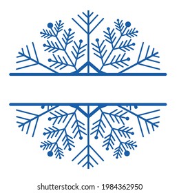 Marco de copo de nieve decorativo, monograma para texto, corte, línea aislada en fondo blanco. Navidad, símbolo de invierno, saludo. 
