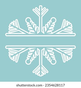 Marco de copo de nieve de decoración, monograma para texto, corte, línea aislada en el fondo. Navidad, símbolo de invierno, saludo. 