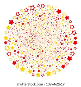 Decoration Stars burst circle. Object pattern organized from scattered decoration stars symbols as burst round shape. Vector illustration style is flat iconic symbols.