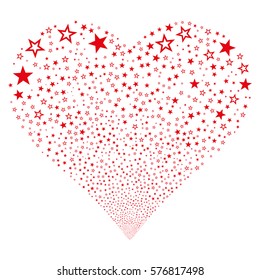 Decoration Stars fireworks with heart shape. Vector illustration style is flat red iconic symbols on a white background. Object love heart created from random symbols.