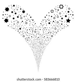 Decoration Stars fireworks stream. Vector illustration style is flat black iconic symbols on a white background. Object double fountain combined from random pictograms.