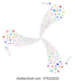 Decoration Stars fireworks swirl rotation. Vector illustration style is flat bright multicolored iconic symbols on a white background. Object spiral created from random pictographs.