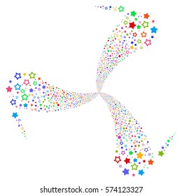 Decoration Stars fireworks swirl rotation. Vector illustration style is flat bright multicolored iconic symbols on a white background. Object spiral done from random symbols.
