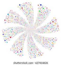 Decoration Stars fireworks swirl rotation. Vector illustration style is flat bright multicolored iconic symbols on a white background. Object whirl organized from random icons.