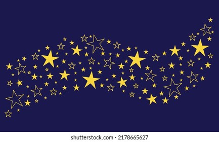 Decoration Stars random fireworks stream. Vector illustration style is flat orange iconic symbols on a white background. Object fountain constructed from scattered pictograms.