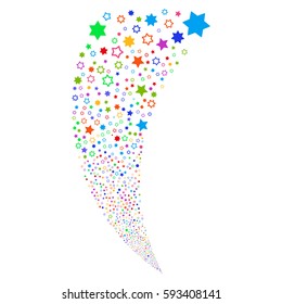 Decoration Stars random fireworks stream. Vector illustration style is flat bright multicolored iconic symbols on a white background. Object fountain created from scattered icons.