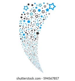 Decoration Stars random fireworks stream. Vector illustration style is flat gray iconic symbols on a white background. Object fountain made from scattered icons.
