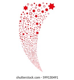 Decoration Stars random fireworks stream. Vector illustration style is flat red iconic symbols on a white background. Object fountain constructed from scattered pictograms.