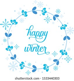 Decoration style of blue leaf flower frame, for card happy winter. Vector