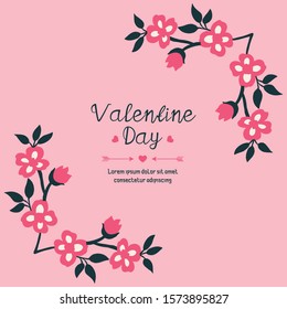 Decoration template valentine day, with plant texture of pink flower frame. Vector