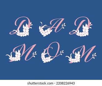 Decoration Text Dad Mom with Floral Alphabet Vector 