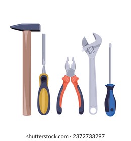 Decoration tools including screwdriver, hammer, mallet, wrench, pliers.