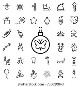 decoration for a tree with a butterfly. winter, celebration, christmas line icon set