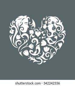 decoration with two lovers in the form of heart