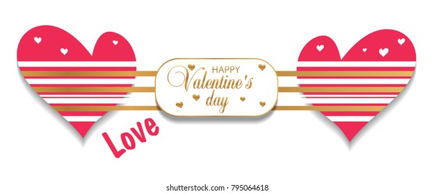 Decoration for Valentine's day. Two hearts connected and place for text. Vector illustration.