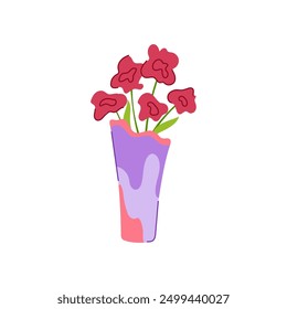 decoration vase flower cartoon. ceramic porcelain, home decor, bunch pottery decoration vase flower sign. isolated symbol vector illustration