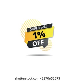 Banner de descuento vectorial de decoración, súper oferta 1% de descuento, banner de promoción de negocios, volante para ventas.