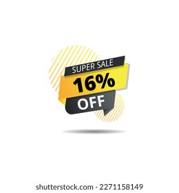 Decoration vector discount banner, super offer 16% off, business promotion banner, flyer for sales.
