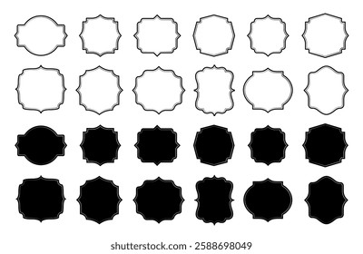 Decoration vintage frames. Retro outline simple ornamental borders set. Advertising old square blank badges isolated on white background. Vector illustration.
