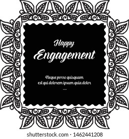 Decoration wallpaper flower frame, black white background, ornate card happy engagement. Vector
