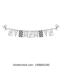 Decorations bunting flags for Brunei national day holiday in black outline flat design. Independence day or National day holiday concept.