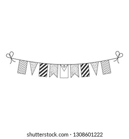 Decorations bunting flags for East Timor national day holiday in black outline flat design. Independence day or National day holiday concept.